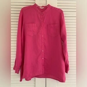 Eileen Fisher Hot Pink 100% Organic Irish Linen Button Down Tunic S